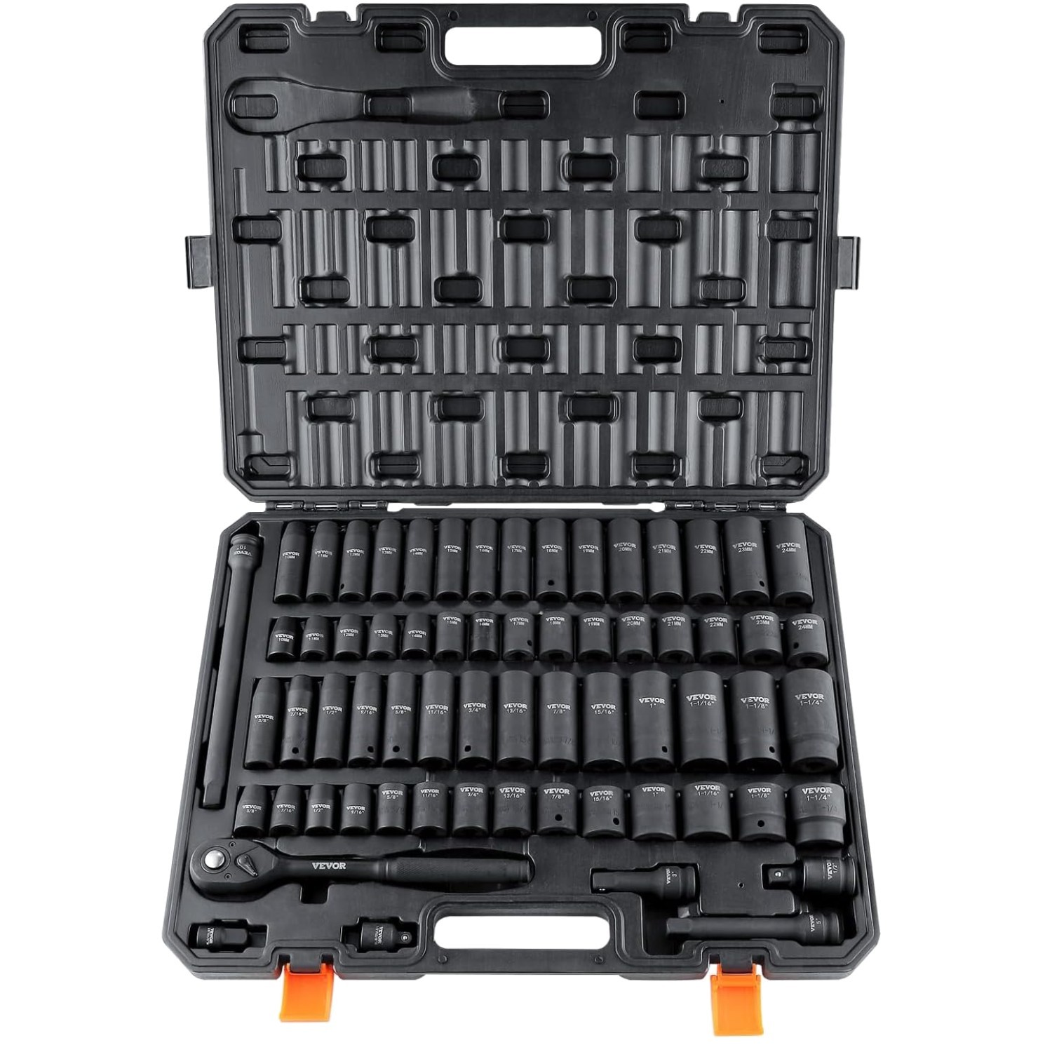 Rugged 65-Piece Impact Socket Set, Cr-V Steel, SAE/Metric