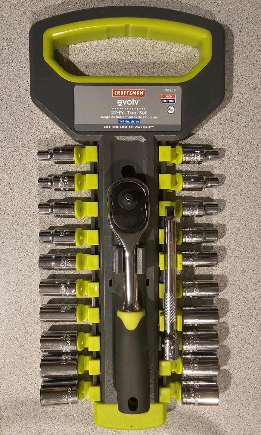 22 Piece Sears Craftsman Evolv 1/4” Metric Ratchet Socket Set 98969 NOS