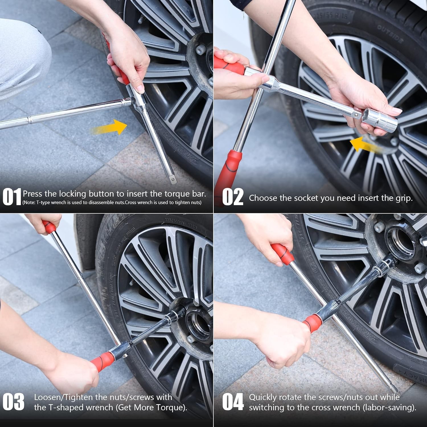 MAXPOWER Lug Wrench 1/2″ Drive with 2 Sockets (17/19, 21/23mm) + Box