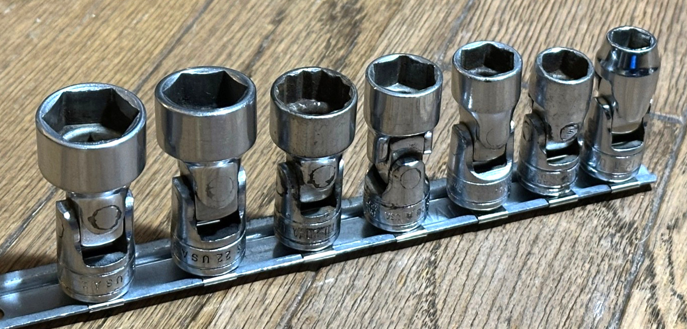 🇺🇸 Snap On Tools Swivel 3/8″ Drive Universal Socket Set Lot SAE Wobble 6PT