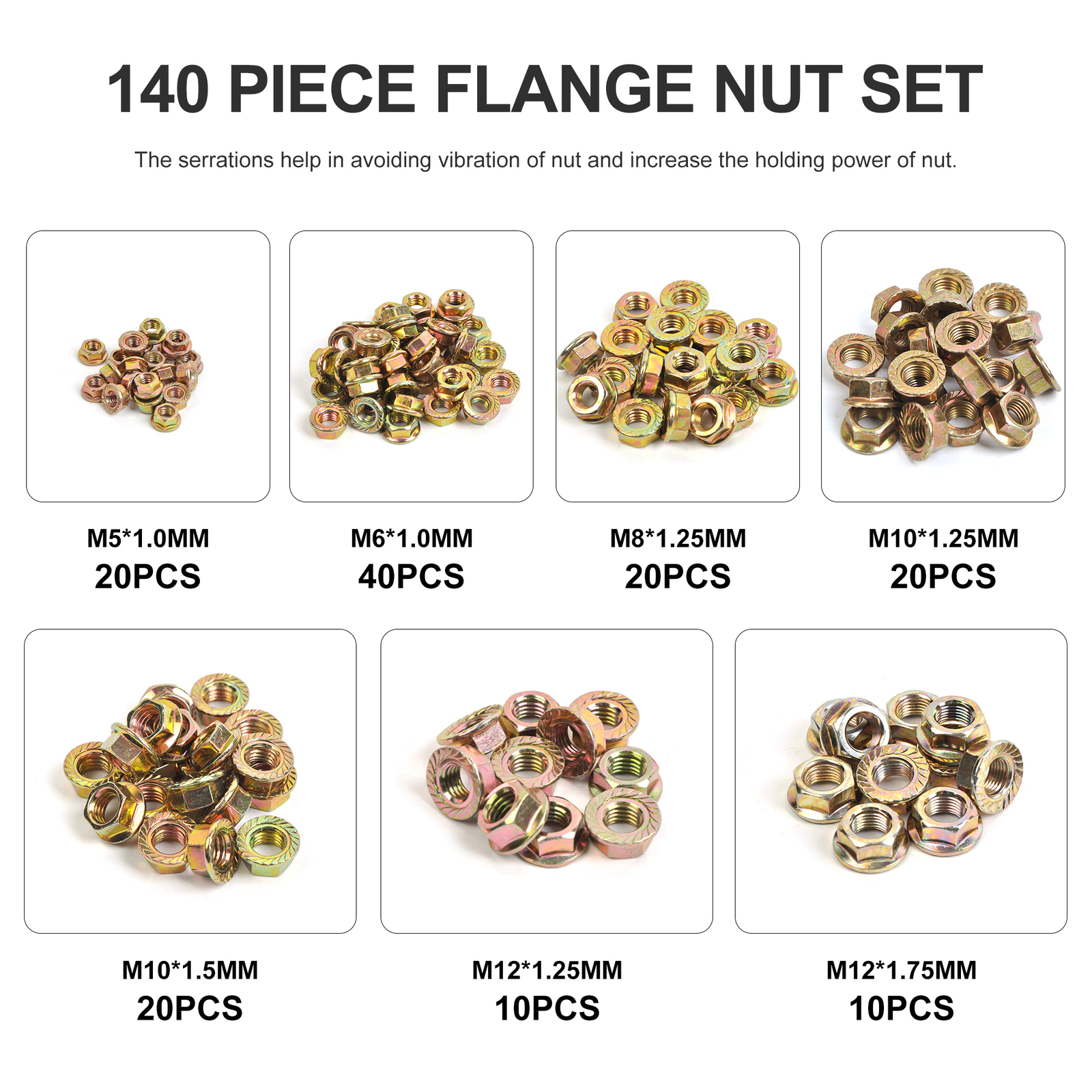 140pc Industrial Flange Locknuts Set Metric Combination Washer Bolts Nut M5-M12