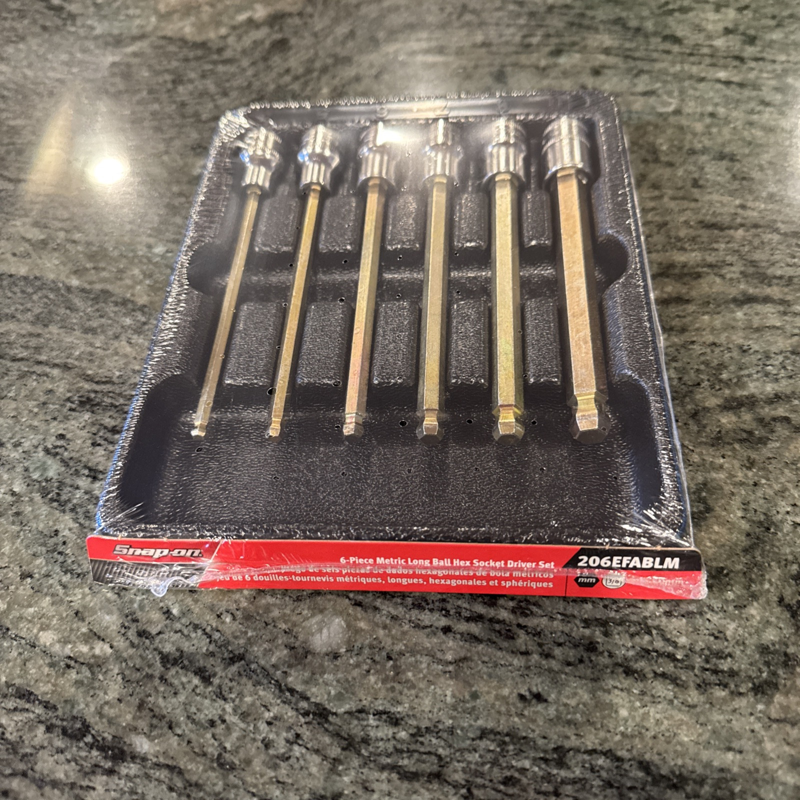 Snap-on 206efablm 6 pc 3/8 drive 4-8,10mm long ball hex driver set sealed