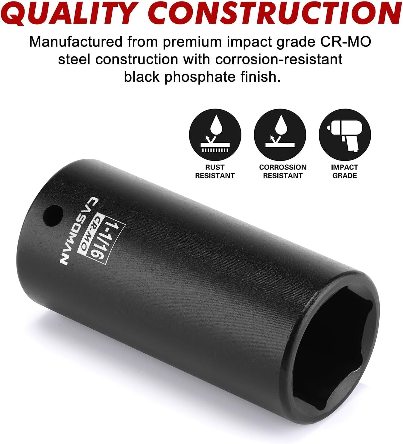 1/2″ Drive 1-1/16″ Deep Impact Socket – Corrosion-Resistant CR-MO for Mechanics