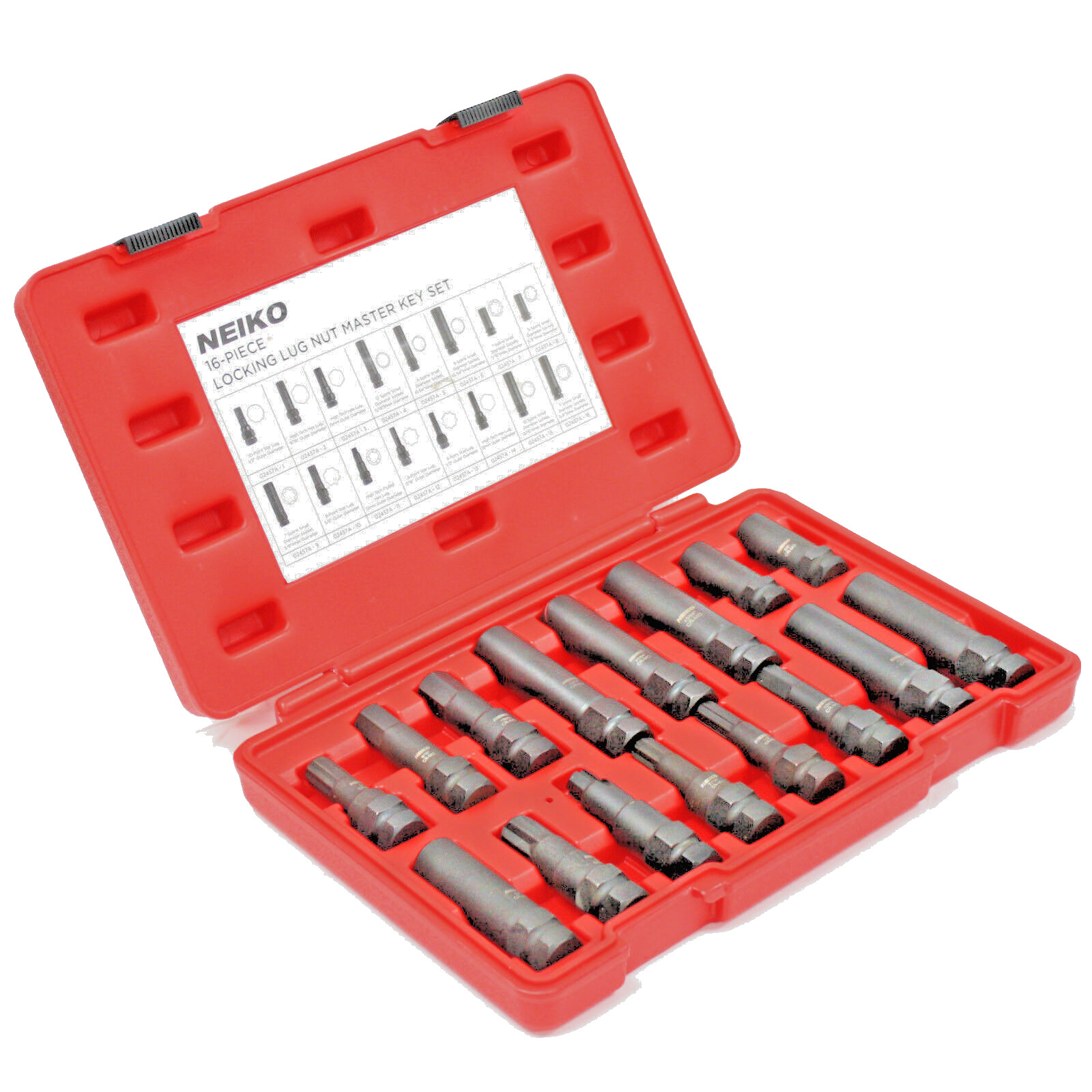 16pc Auto Locking Lug Nut Socket Master Key Set Wheel Hex Star Spline Fluted