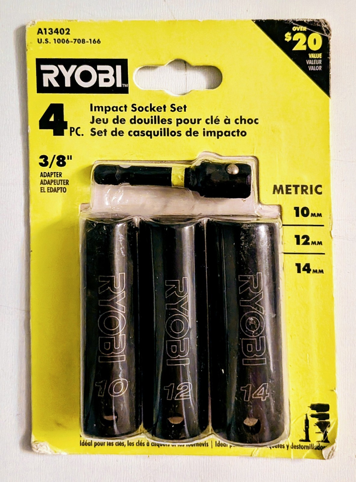 Ryobi 4 PC 3/8″ Drive Metric Impact Socket Set 10mm 12mm 14mm A13402