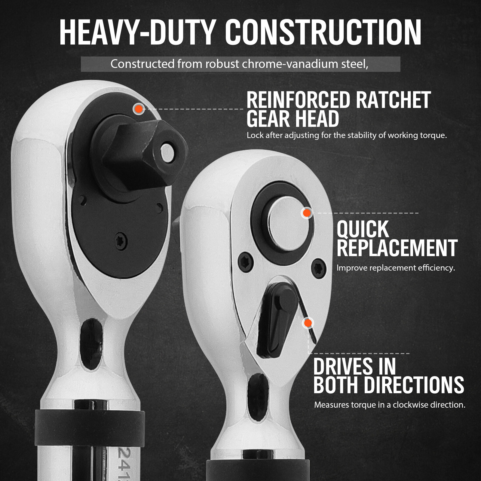 1/2″ Digital Ratchets Torque Wrench 1/4 & 3/8 Adapter Kit Reversible 25-250ft.lb