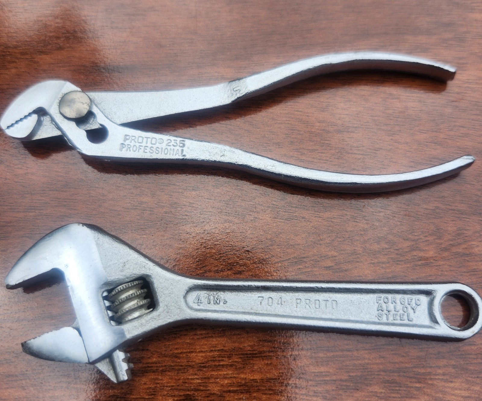 Vintage Proto 4″ Tools. 2- Adjustable Wrenches + 1- Slip-Joint Pliers USA