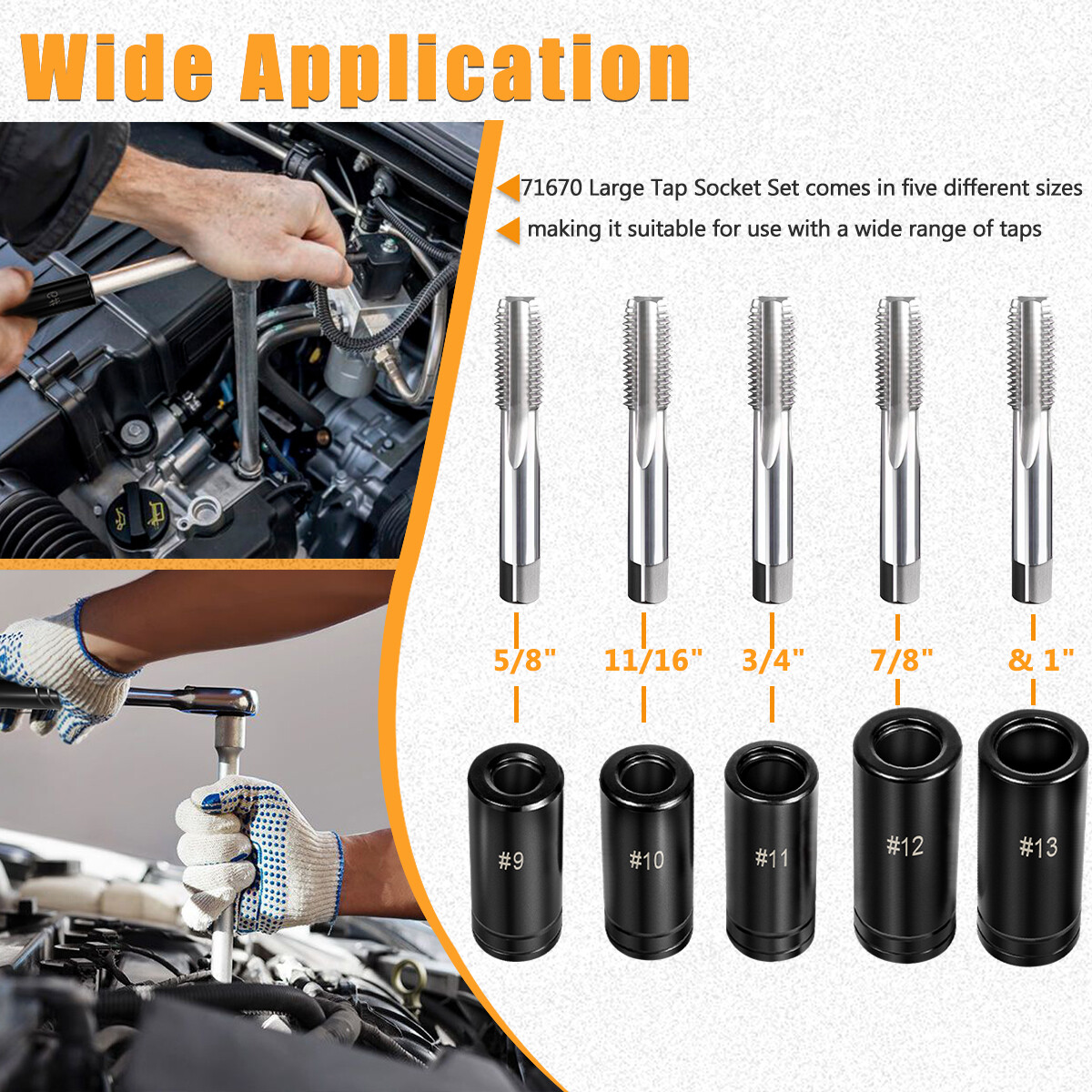 5pc 71670 Extra Large Tap Holding Socket Set with holder 5/8″11/16″,3/4″,7/8″,1″