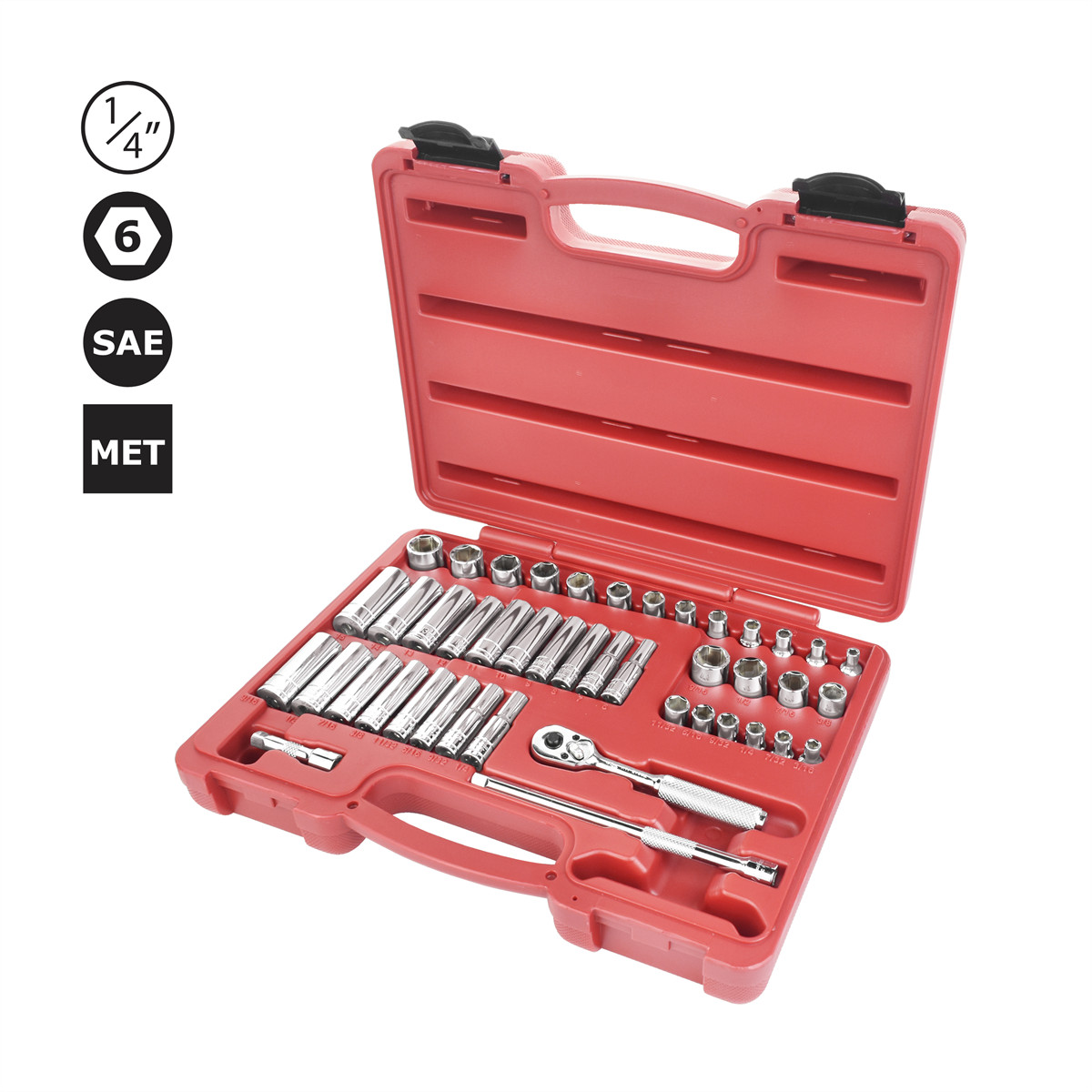 K-Tool 21044 44-pc 1/4″ Drive 6pt SAE & Metric Standard & Deep Socket Set