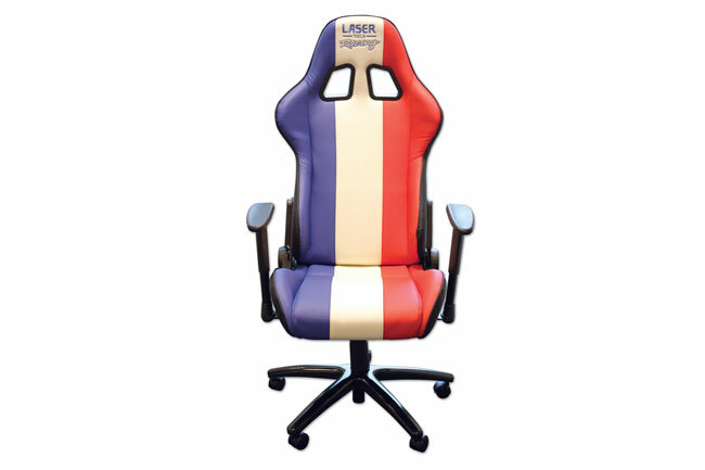 RACING CAR STYLE SWIVEL CHAIR WHEELS RED WHITE BLUE LEATHER PU COATED