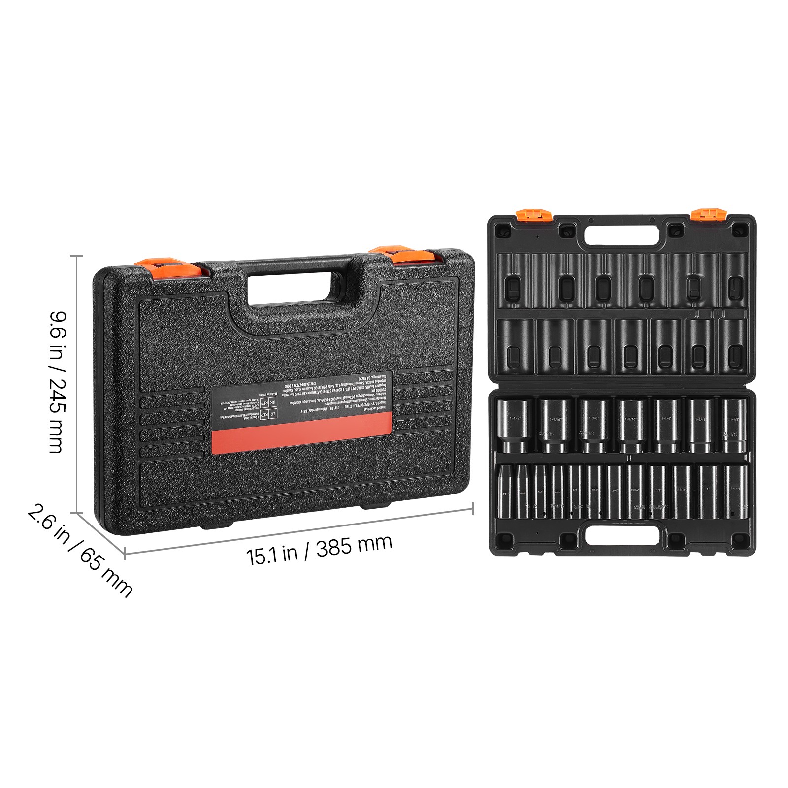 VEVOR 19 Pcs Impact Socket Set 1/2 Inch Drive 3/8 inch to 1-1/2 inch Deep Length