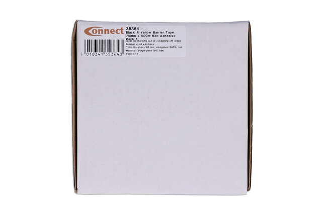 Connect 35364 Black & Yellow Barrier Tape 75mm x 500m Non Adhesive Pack 1