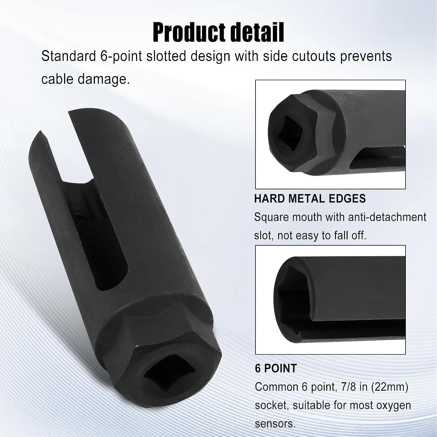 Oxygen Sensor Socket with Side Wire Cutout 3/8-Inch Drive by 7/8 22mm 02 Socket