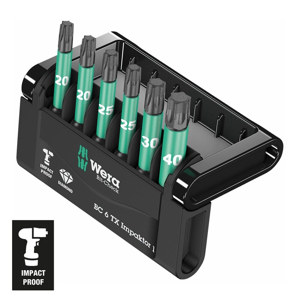 Wera 05 0576930 01 1/4Â€³ Drive Torx Impact Bit Set And Carrying Case 6 Piece