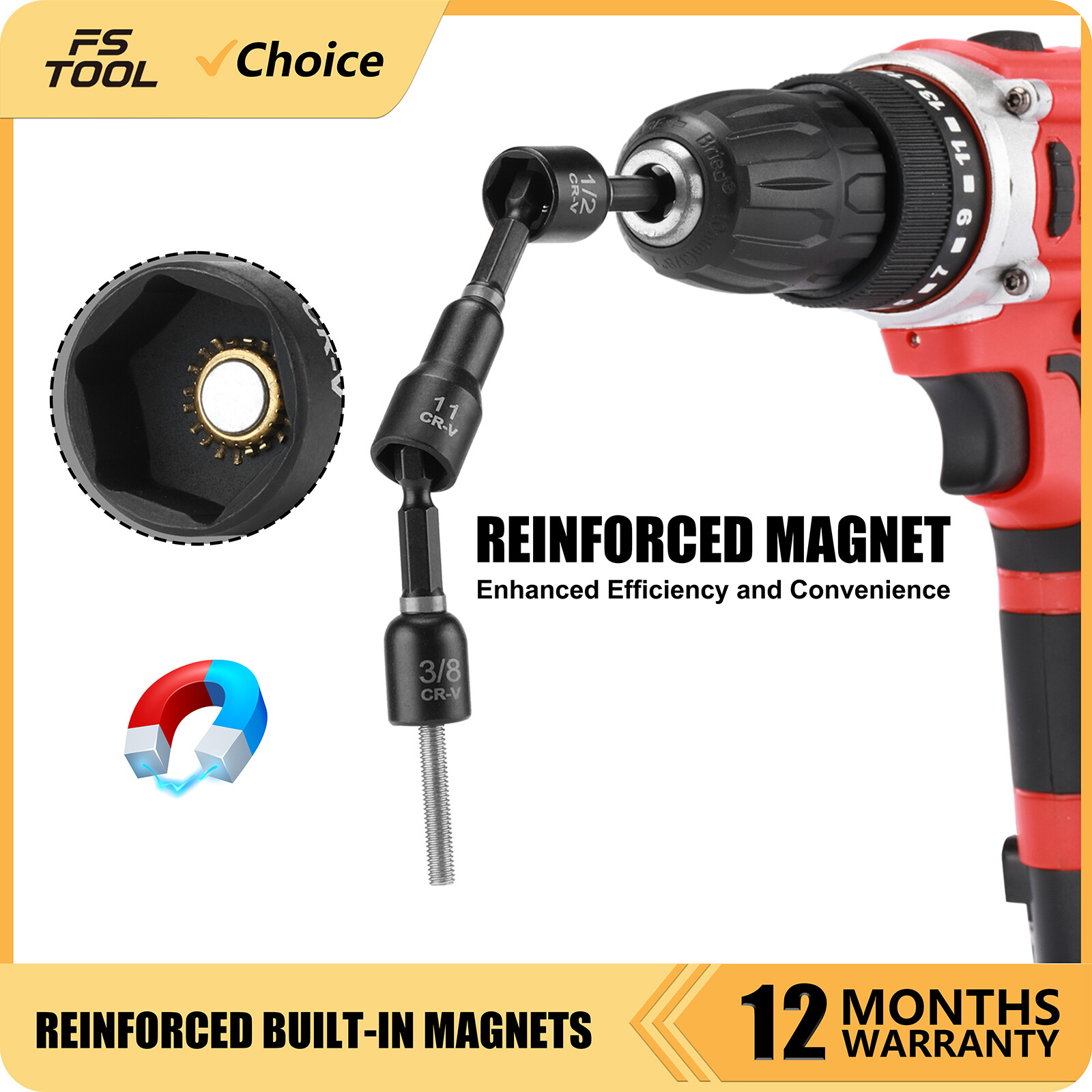 55PCS Magnetic Nut Driver Metric & SAE Magnetic Impact Drill Driver Bit Deep set