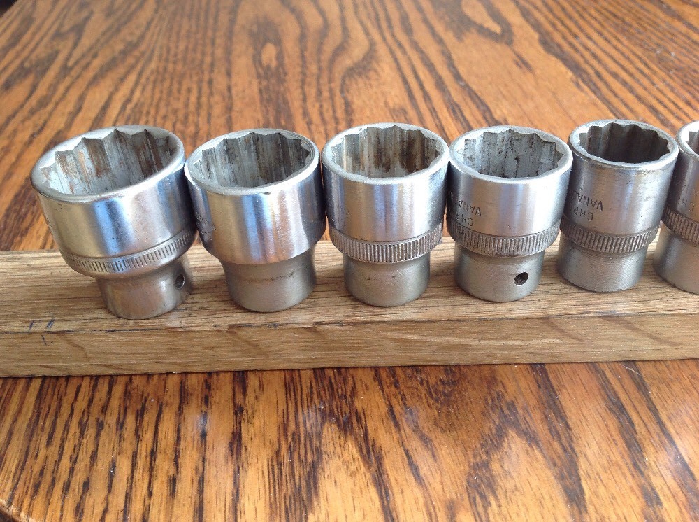 9 Elora Chrome Sockets 1-1/8″ To 7/16″ AF With 1/2″ Drive. C.