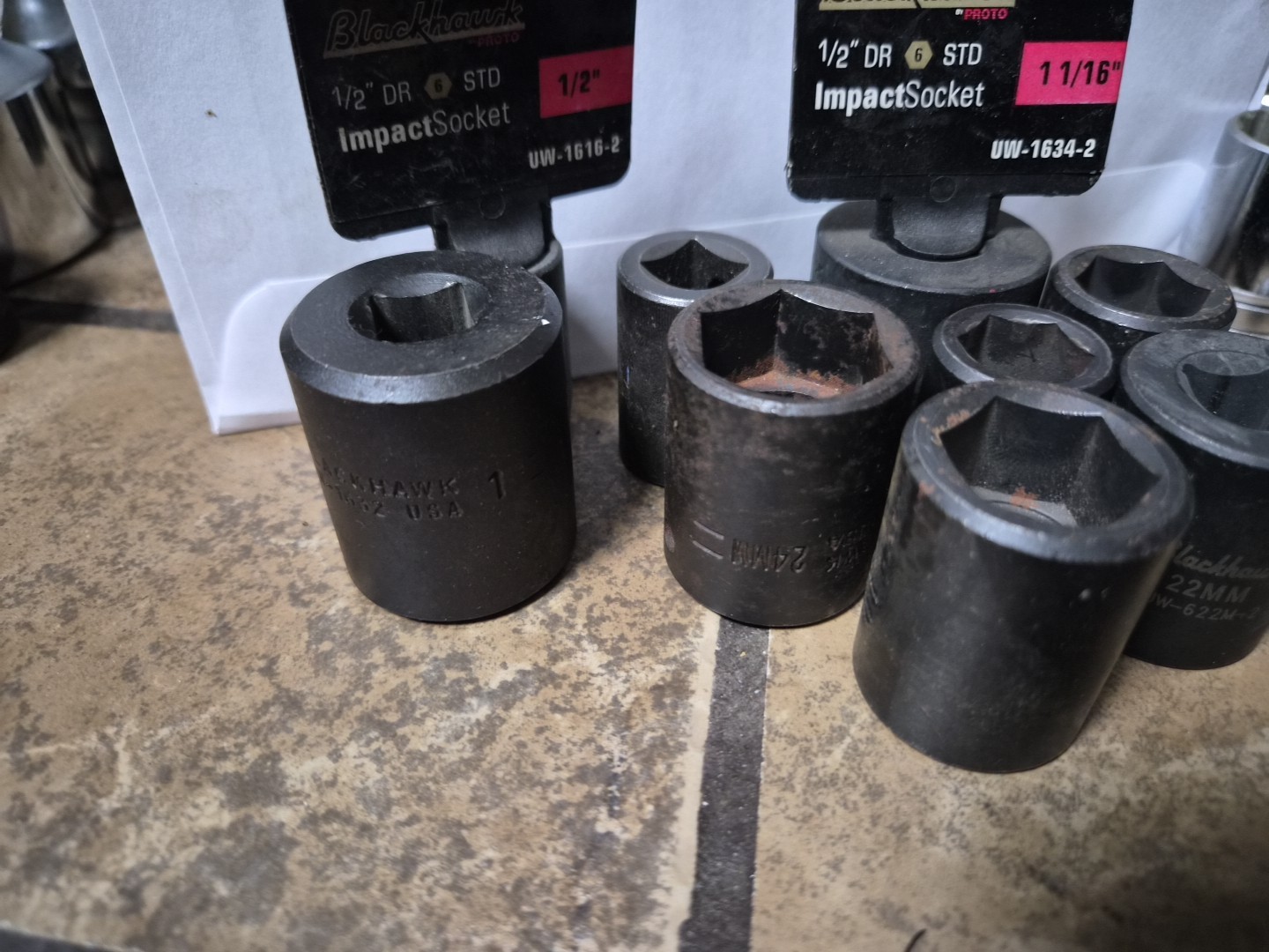 BLACKHAWK by Proto Black deep impact sockets Metric/sae Lot Of 9