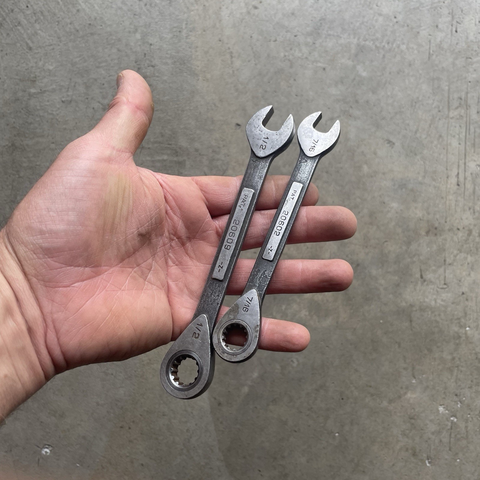 Lot of 2 Craftsman Ratcheting Combination Wrenchs 12 Pt 20602, 20609 1/2″, 7/16″