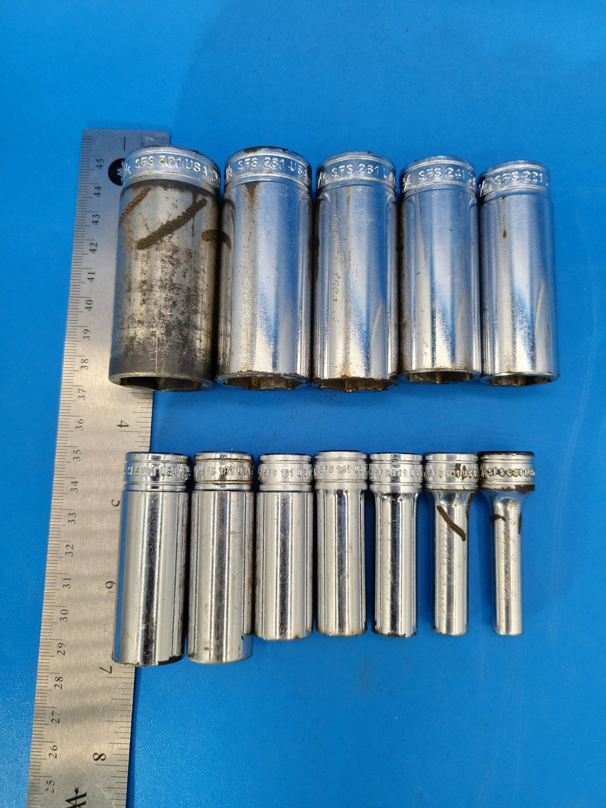 Snap-on Tools Deep Socket Set ⅜” Dr ¼” to 15/16” 6 Pt SFS Ser 12 Pcs USA S-12-10