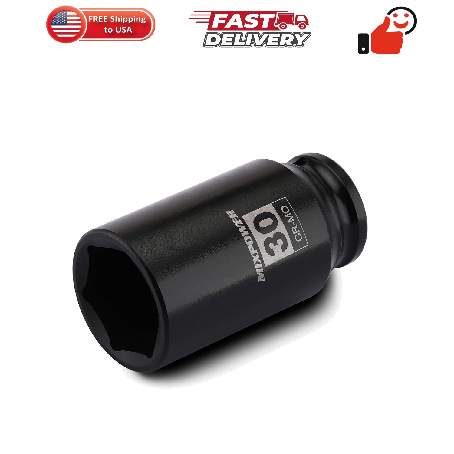 1/2″ Drive Deep Impact Socket, CR-MO, 30mm, METRIC, 6 Point, Axle Nut Impact …
