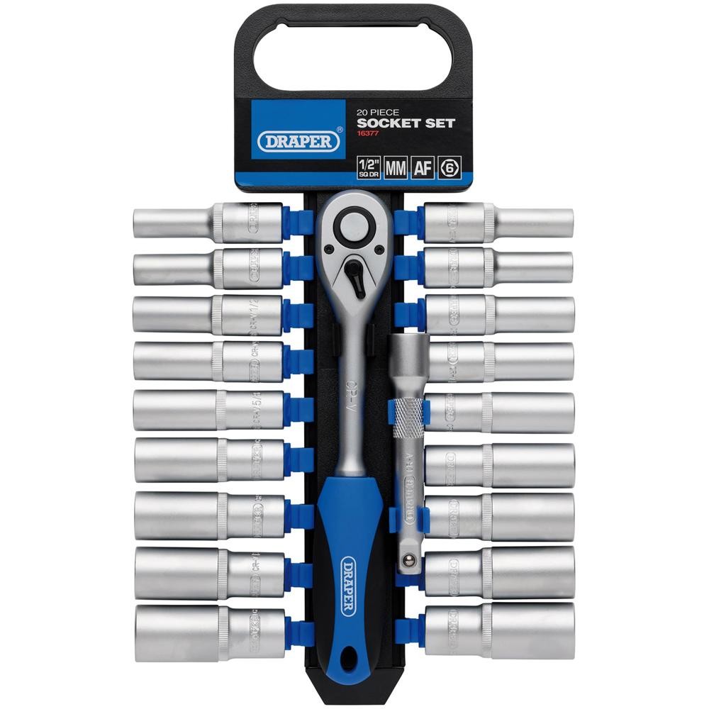 Draper 20 Piece 1/2″ Drive Deep Hex Socket Set Metric and Imperial