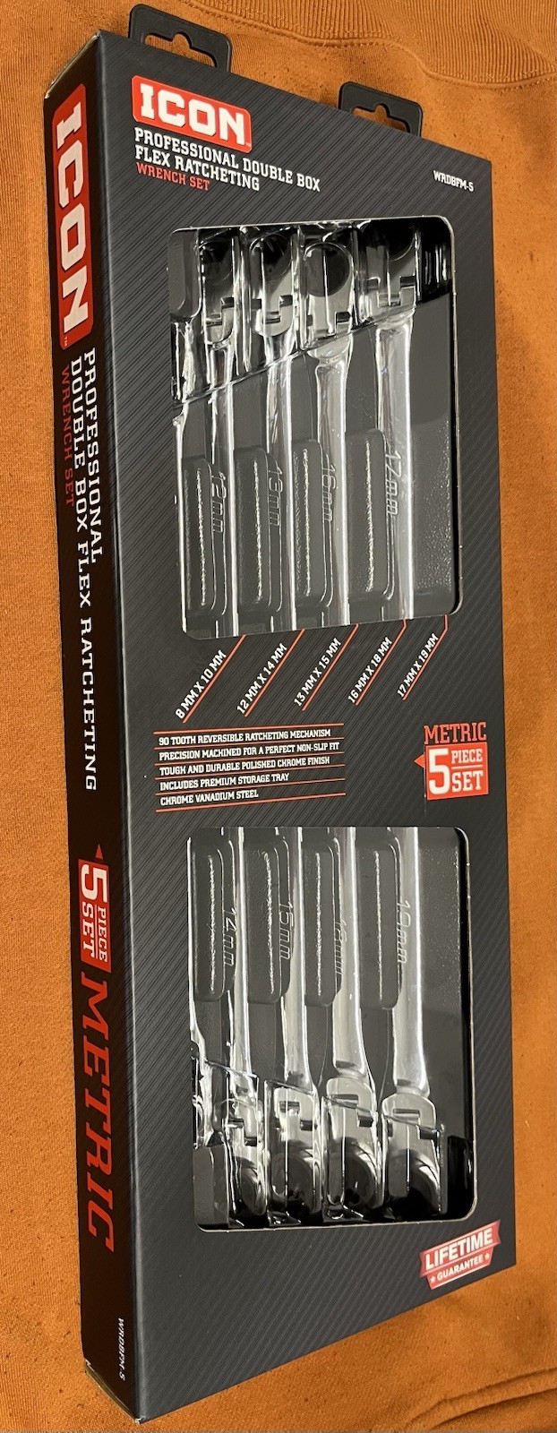 ICON WRDBFM Long Double Box Flex Head Ratcheting Wrench /5 Szs/2nd+ ships $2 ea