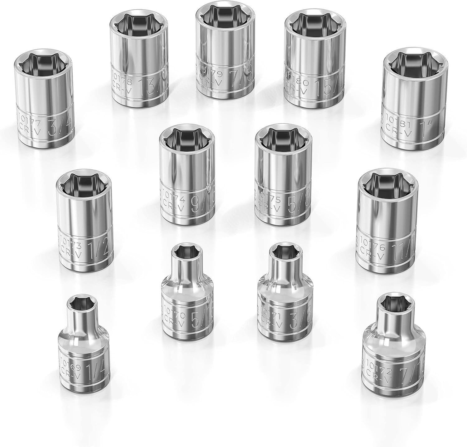 Olsa Tools SAE Shallow Socket Set – 3/8-Inch Drive, 13pc – 6-Point Chrome Socket