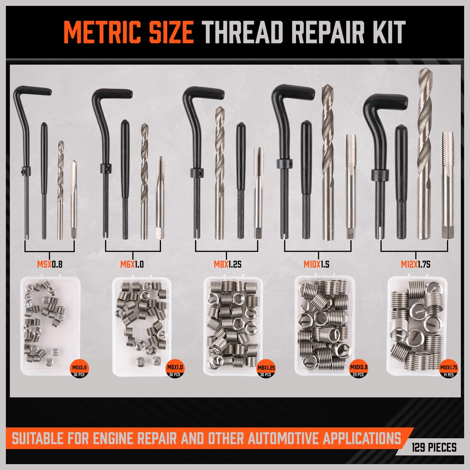 300PC Thread Repair Kit HSS Drill Helicoil Repair Kit SAE Metric Inch&MM W/Case