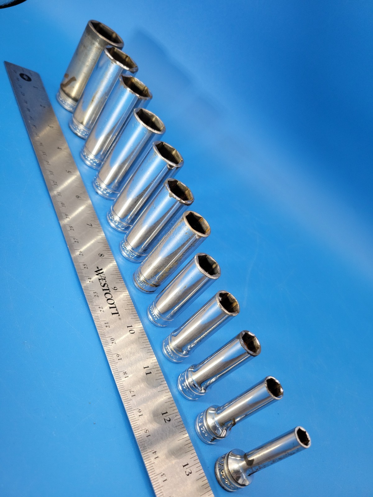 Snap-on Tools Deep Socket Set ⅜” Dr ¼” to 15/16” 6 Pt SFS Ser 12 Pcs USA S-12-10