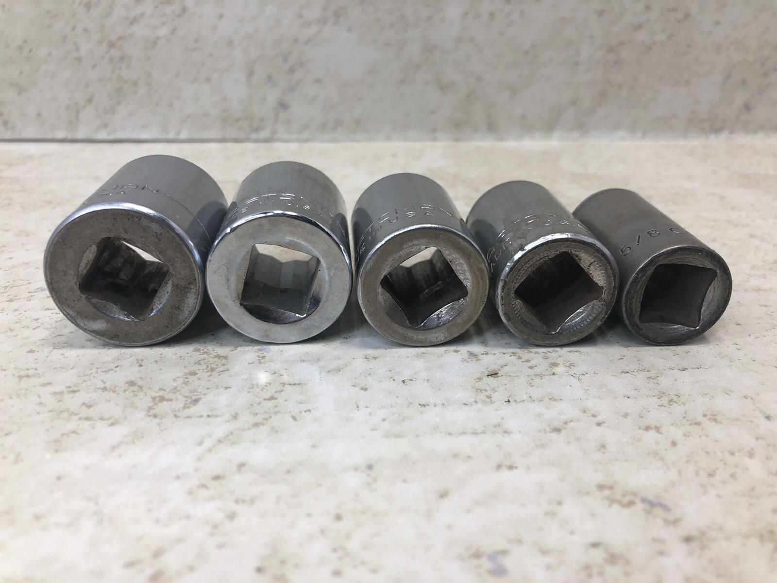Vintage Craftsman Sockets lot of 5 pcs 5/8” to 7/8” V VV G Series