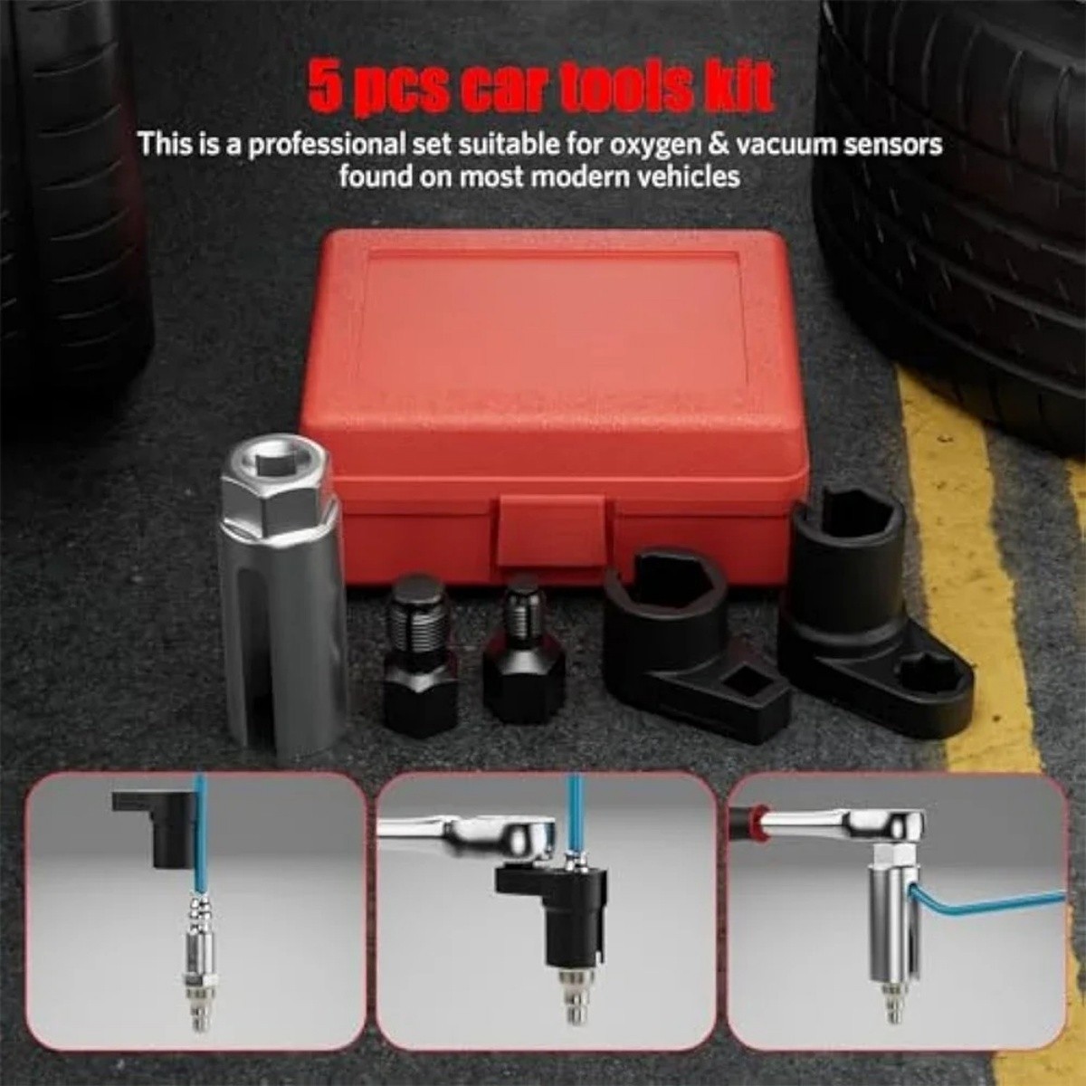 5Pcs O2 Oxygen Sensor Socket Wrench 3/8″ 1/2″ 22mm Auto Repair Installer Tool