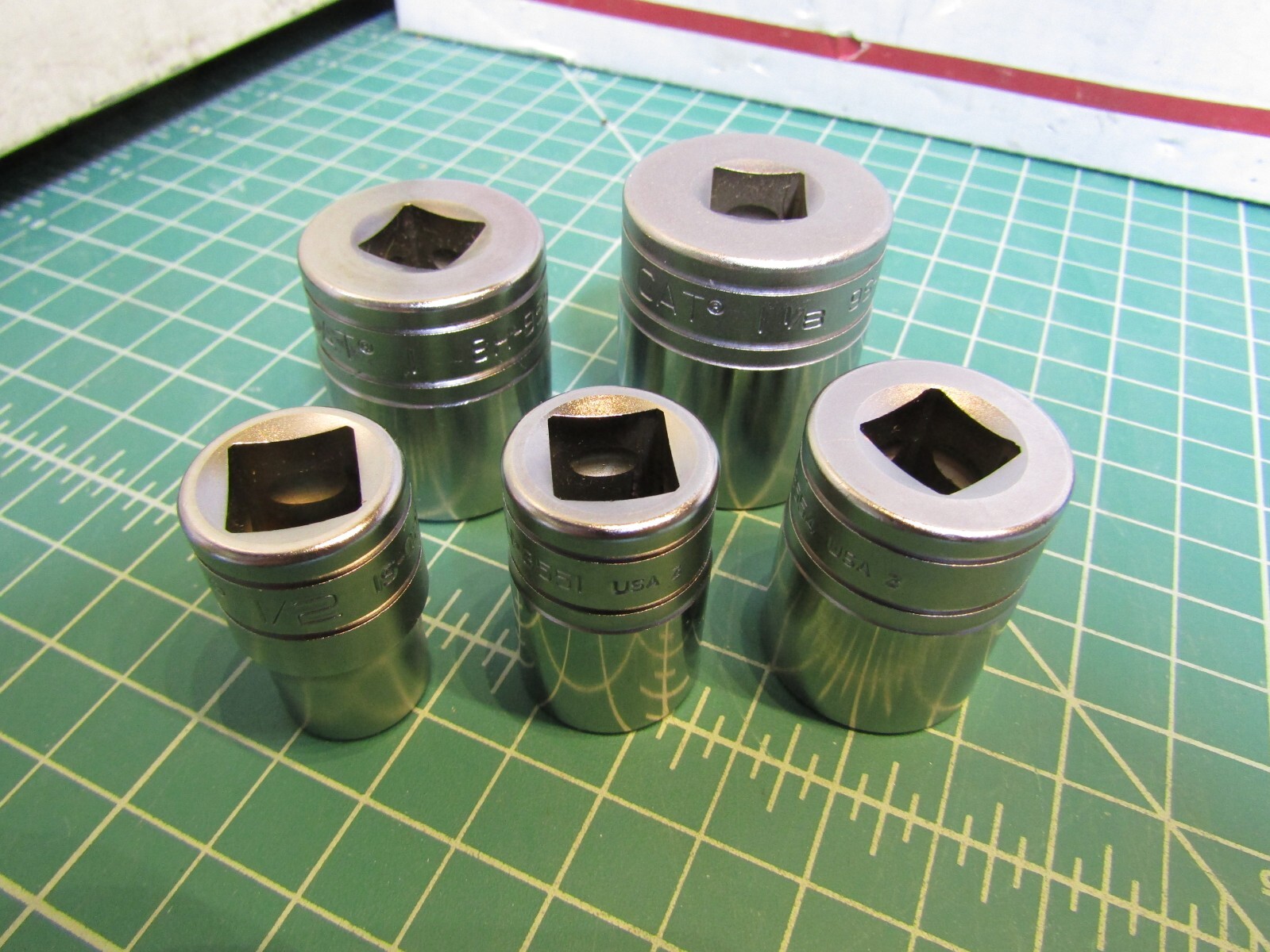 Lot of 5 CAT Sockets, NEW all ½” Drive, Standard Sockets 12 pt, 1 – ½” # 1S-0259