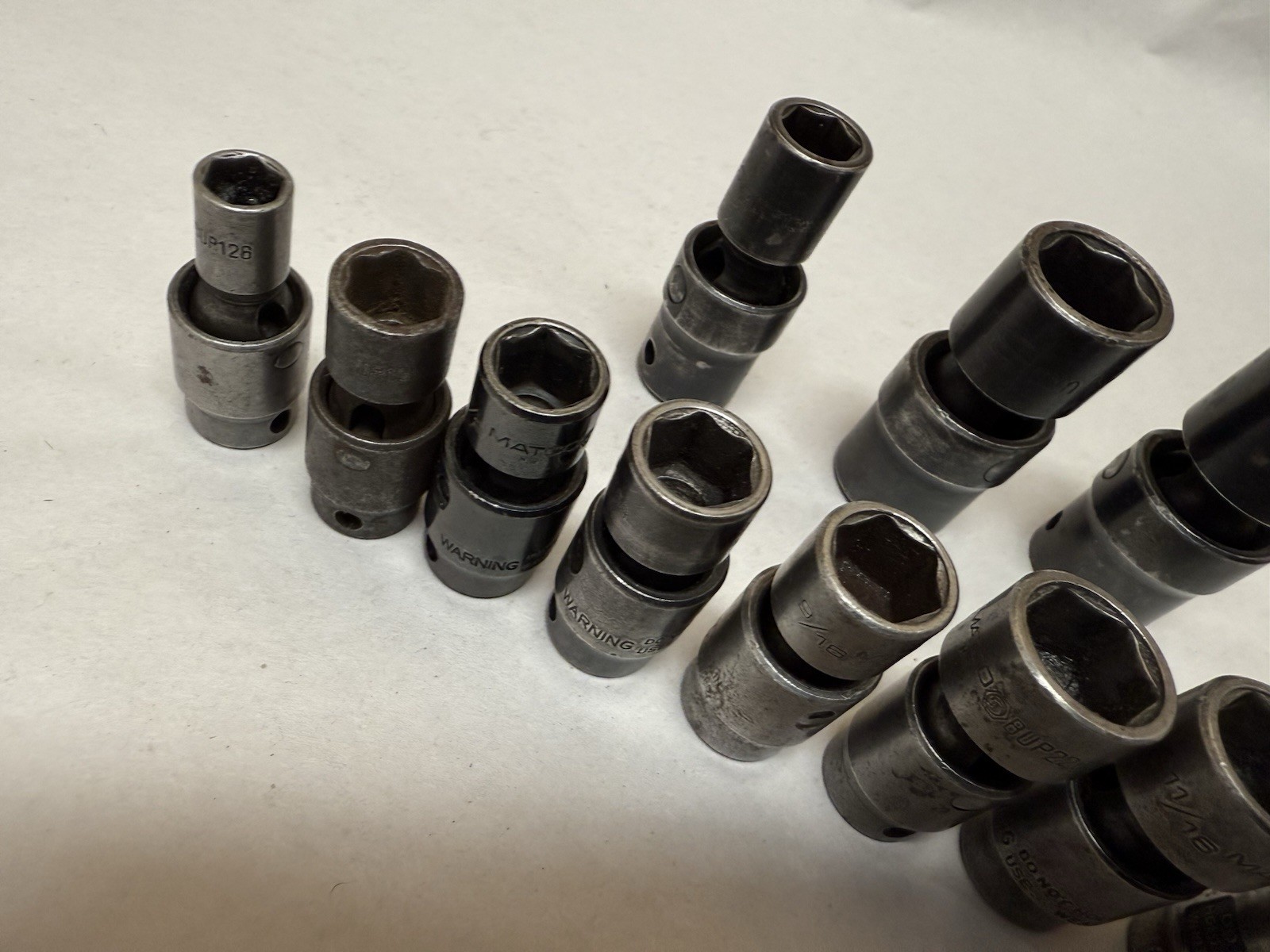 12 pc Lot Matco SAE & Metric Impact Universal Swivel Socket 3/8 & 1/2′ Drive
