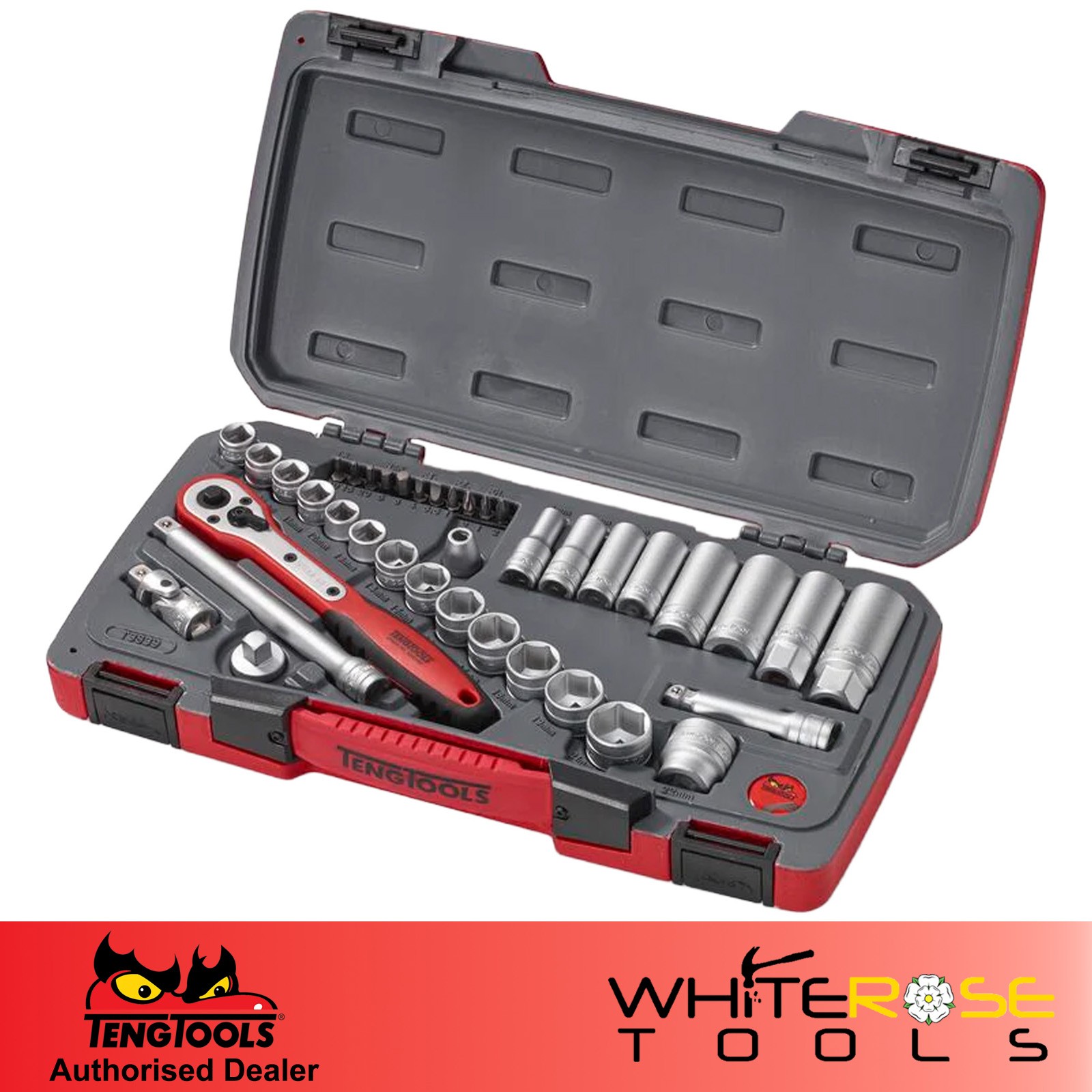 Teng Tools 3/8″ Drive Socket Set 6 Point MECCA PRO 39pc in Case Metric T3839