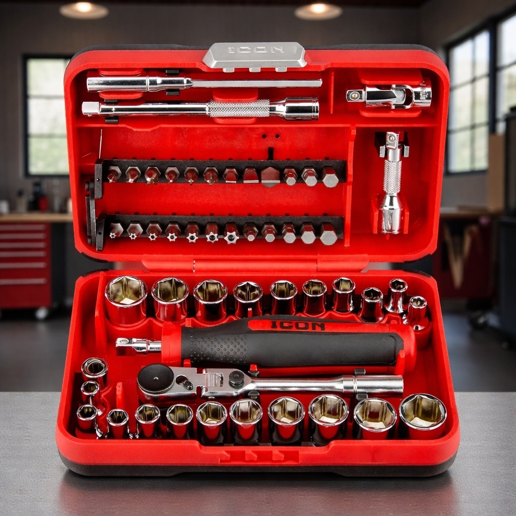 52-Piece 1/4″ Drive Compact Socket and Bit Set Heavy Duty Mechanic Tool Kit