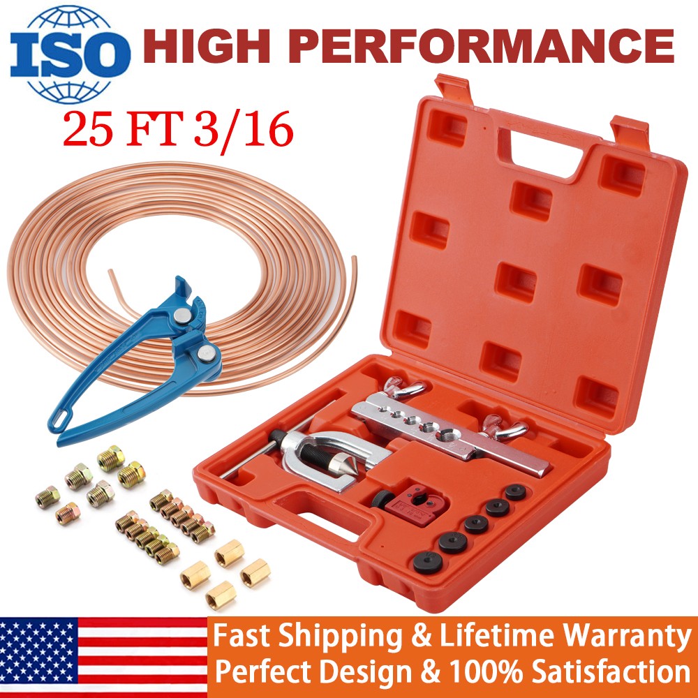 3/16 25ft Copper Coated Brake Line Tube Bender Single Double Flaring Tool KIt US