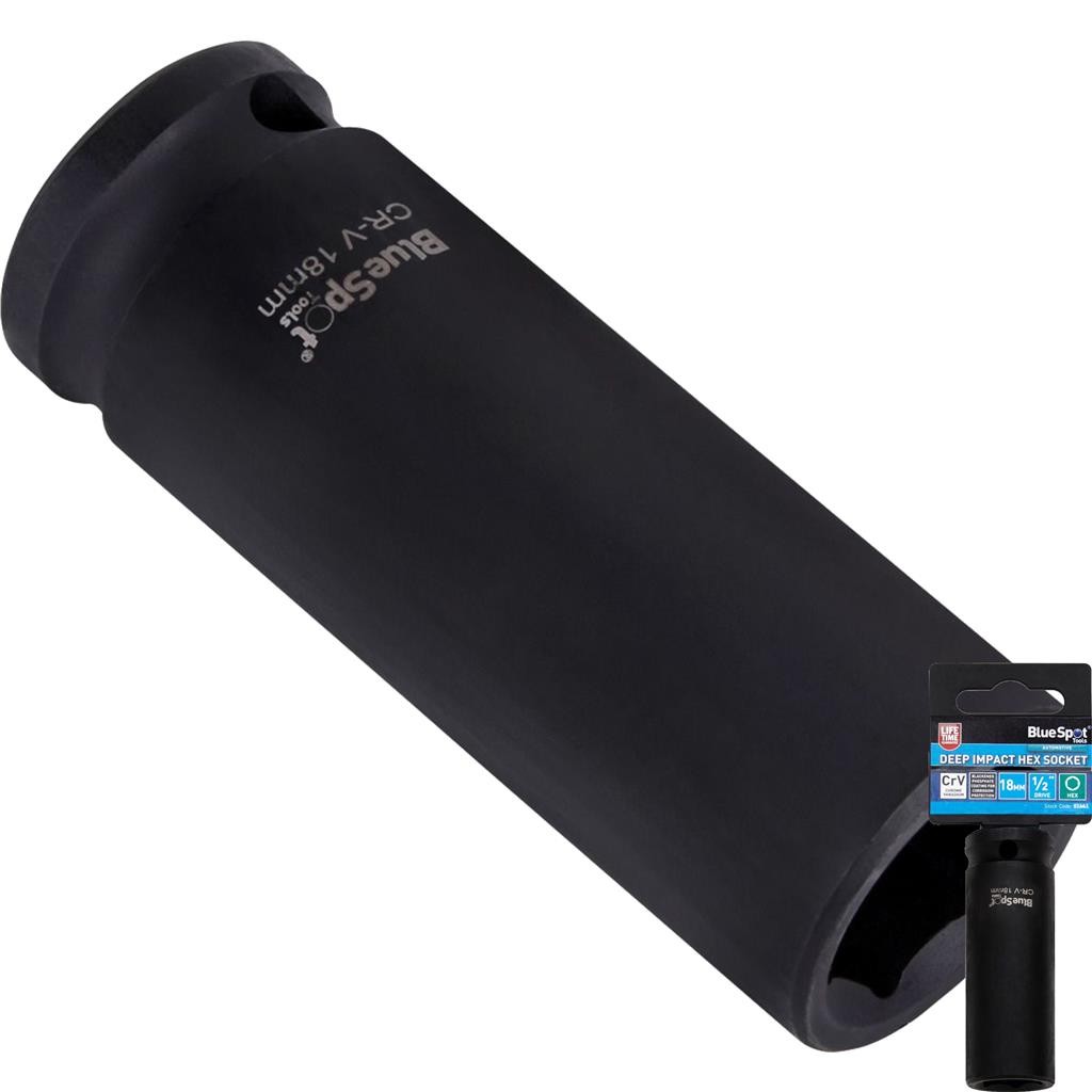 BlueSpot 18mm Deep Socket Impact Hex 6 Point Single CRV Steel 1/2″ Drive