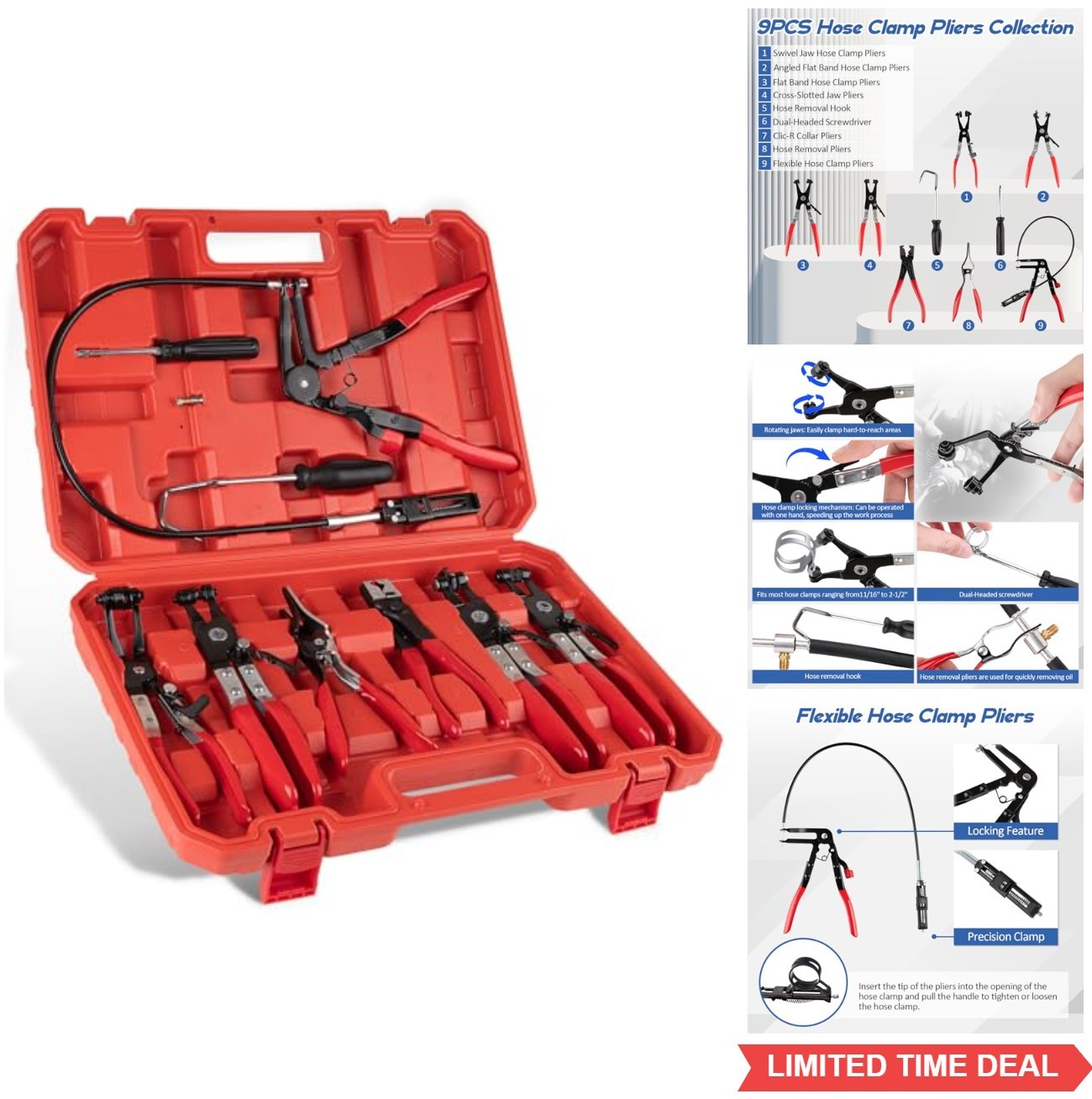 9PCS Hose Clamp Pliers Set Automotive Removal Tool Coolant Radiator Heater