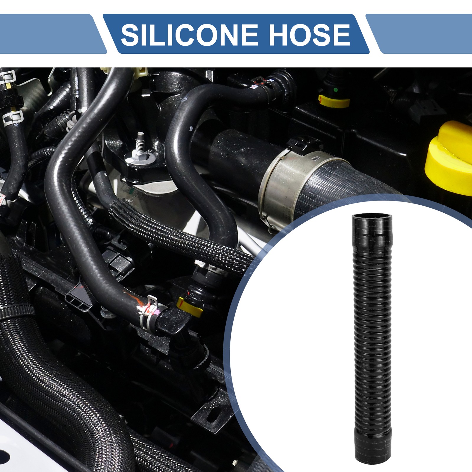 1pc 68mm 2.68″ ID 500mm 19.69″ L 0° Black Threaded Silicone Tube for Car