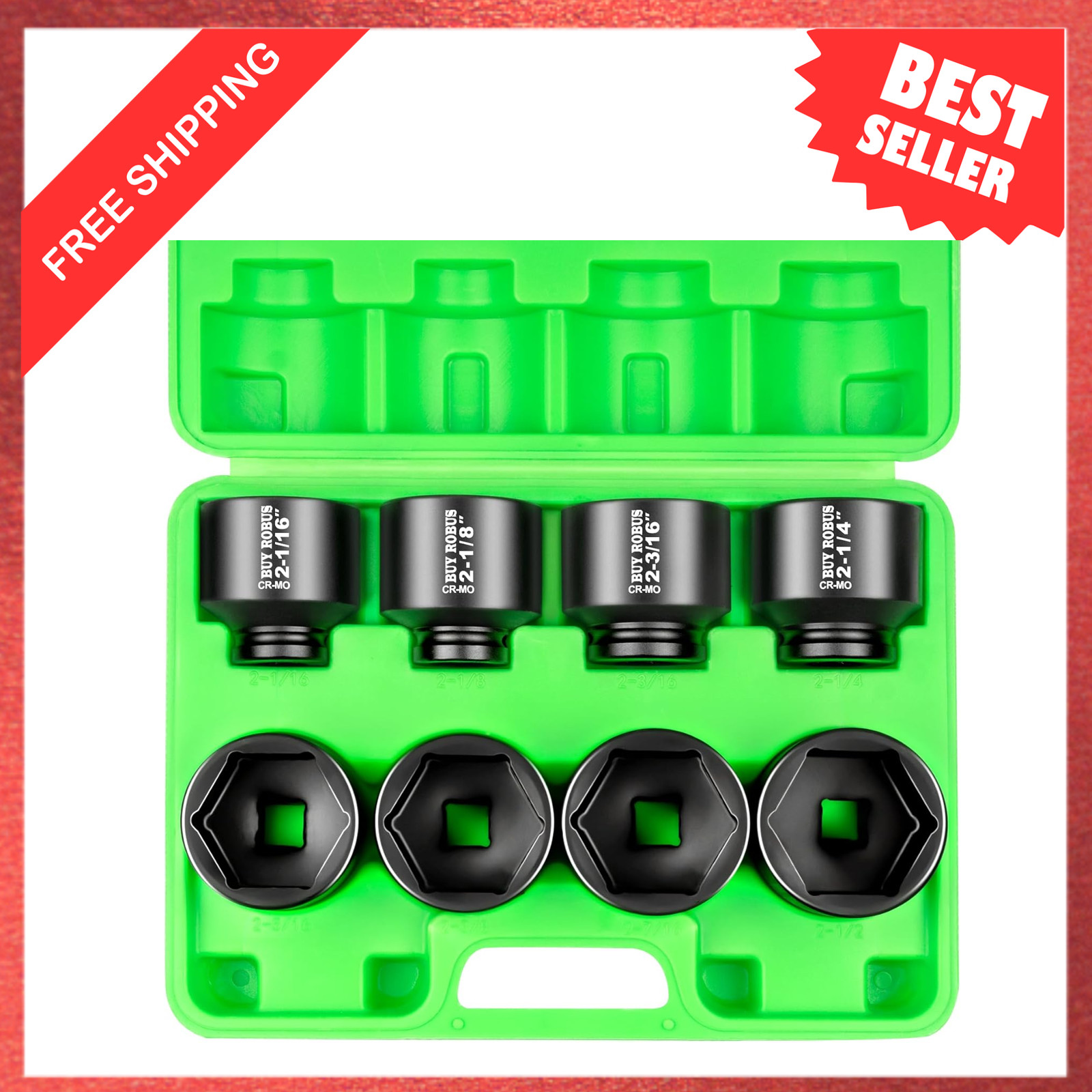 3/4 Drive Impact Socket Set 8 Piece SAE Sizes 2-1/16 to 2-1/2 Heavy Duty Axle
