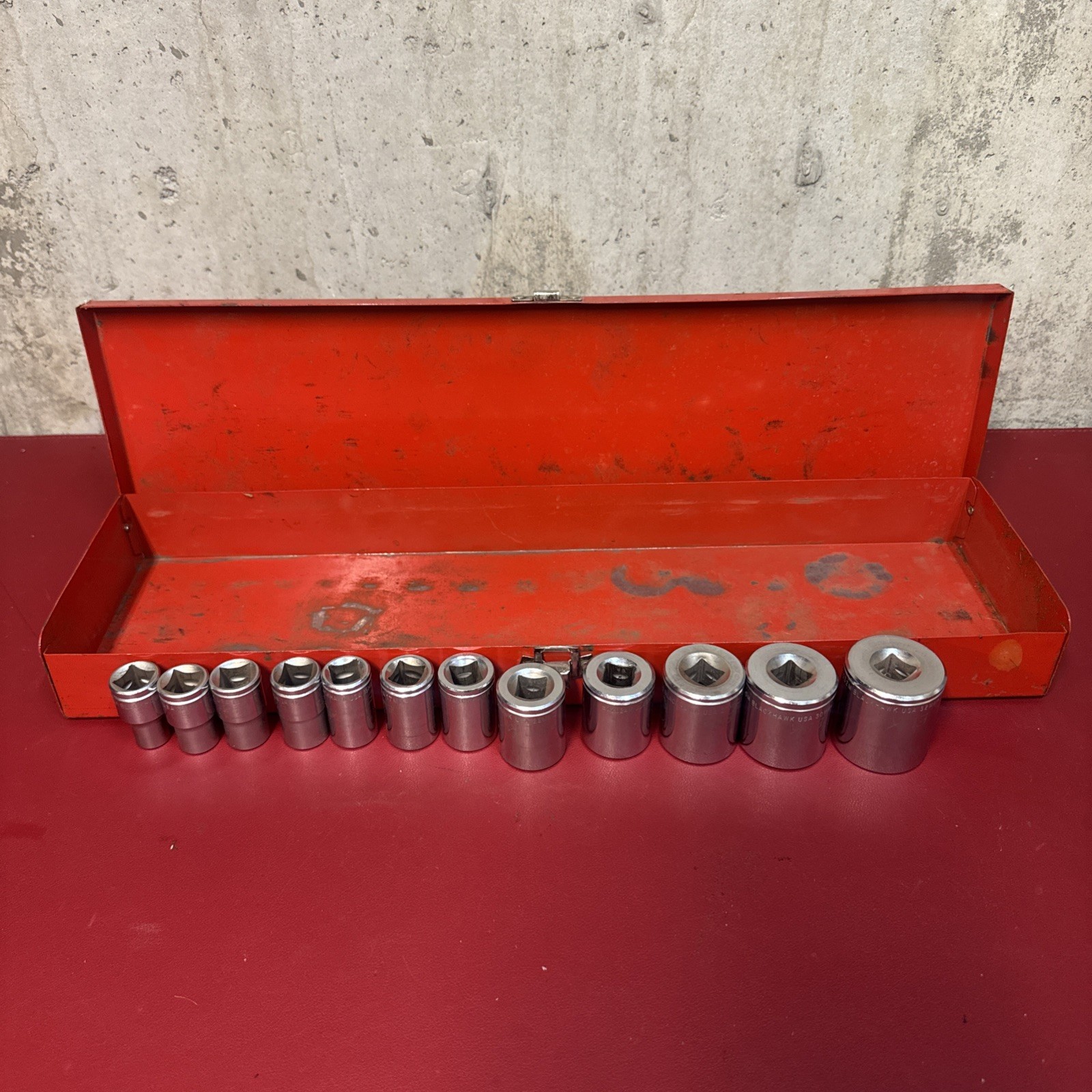 Blackhawk USA 1/2” Drive Metric Socket Lot 10-32mm 12 Pc w/ Metal Case