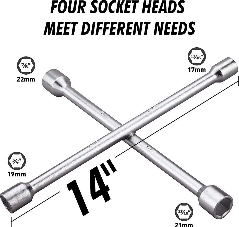 Four Way Tire Iron 4 Way Universal Car Lug Wrench Nut Cross Flat Repair Tool 14″