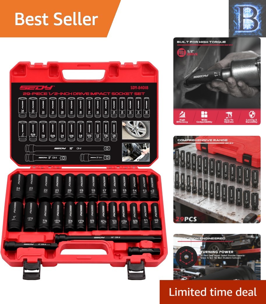Complete 1/2″ Drive Socket Set – 29-Piece Impact Tools for DIY and Professionals