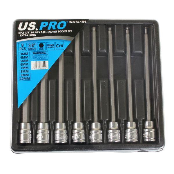 US PRO 8pc 3/8″ Long Ball End Hex Allen Bit Key Sockets 3mm – 10mm 1495