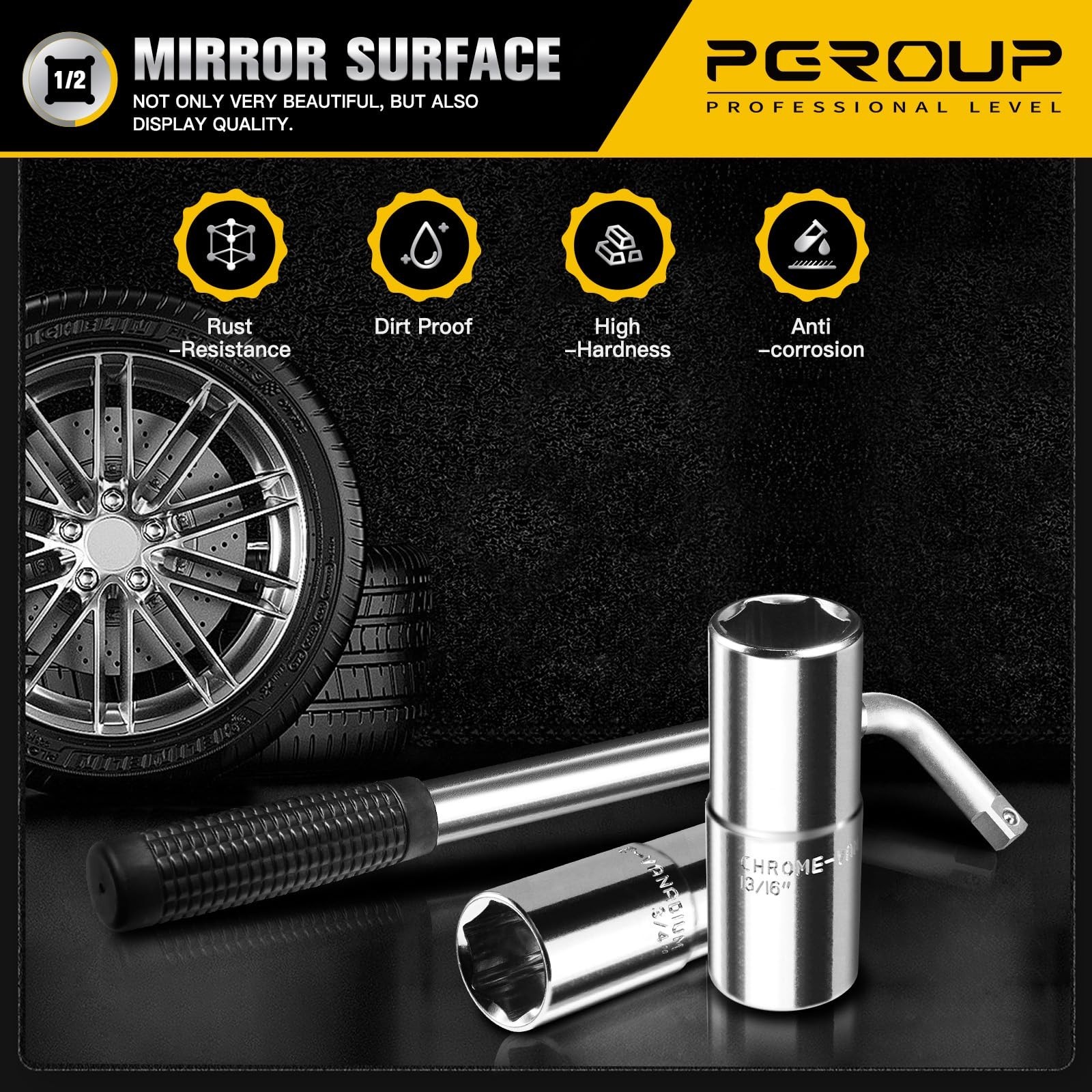 Telescoping Lug Wrench with 17mm/19mm & 21mm/22mm Sockets for Cars, Trucks, Vans