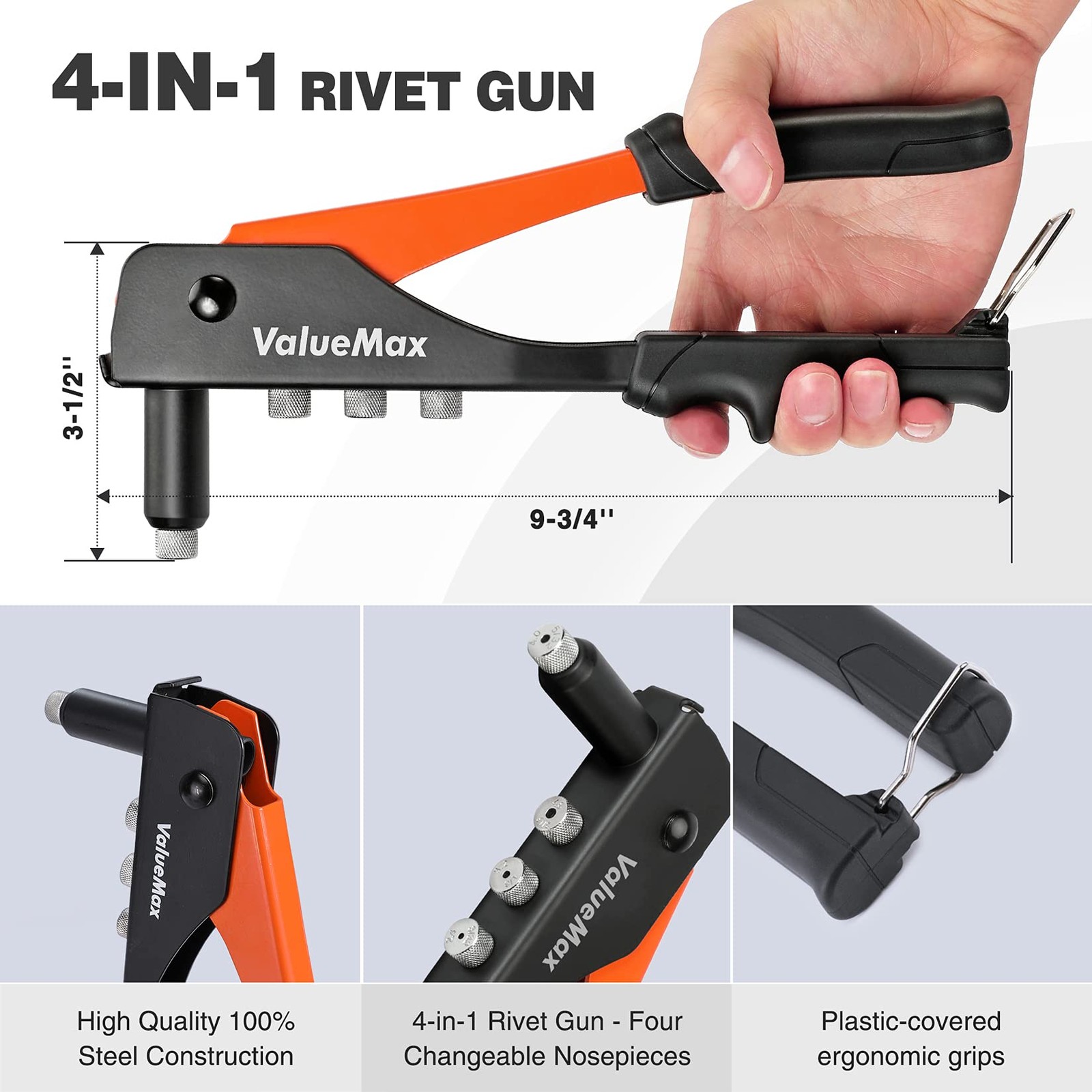 ValueMax 4-in-1 Hand Riveter/Rivet Gun, Pop Rivet Tool Kit with 200 Rivets -…