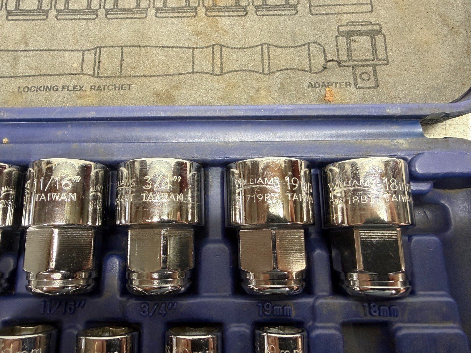 Williams 6 Point Bolt Thru Shallow Socket 3/8-3/4″, 9-19mm, Incomplete Set
