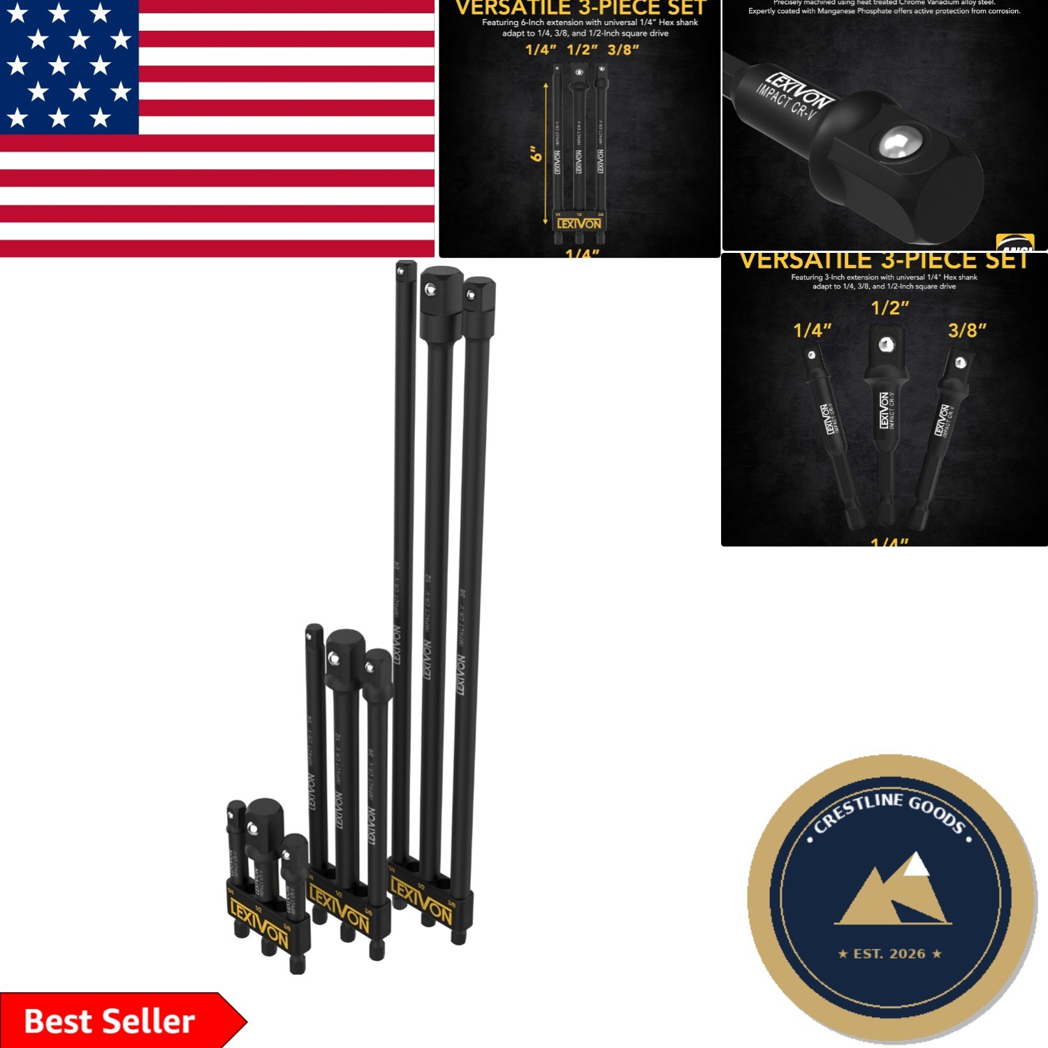 Versatile Socket Adapter Set – 9 Pieces with 3 Lengths & Lifetime