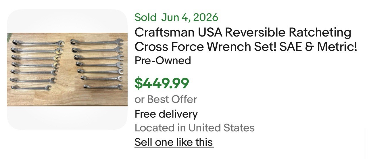 16 Piece Craftman Reversible Rachet Standard And Metric Wrenches