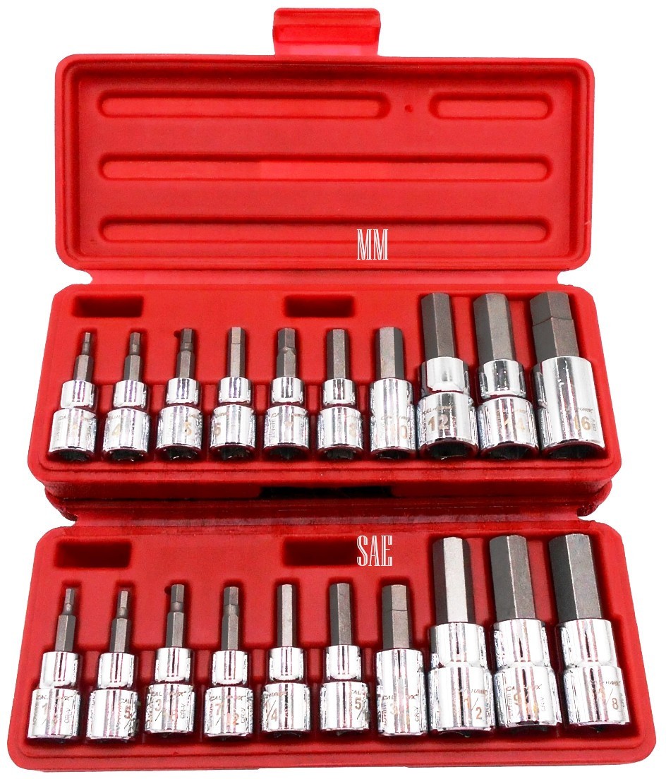 20pc Drop Forged SAE & Metric 3/8″ & 1/2″ Drive Hex Bit Allen Head Socket Bundle